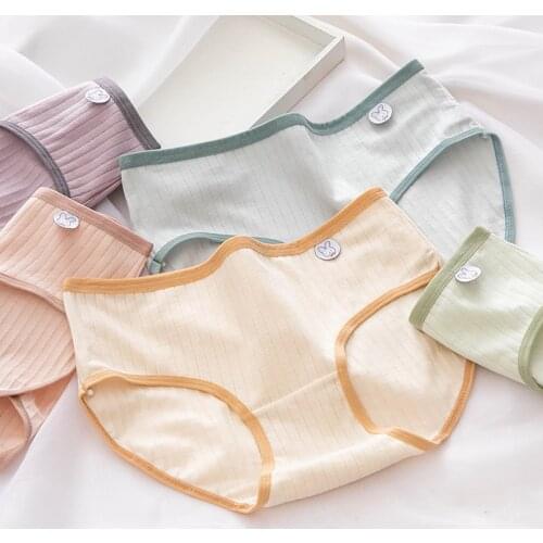 32S Combed Cotton Solid Panties Women Cute Mid Waist Briefs Underwear Female Underpants Lady Bow Panty 5COLORS in Option