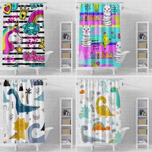 Waterproof Shower Curtain with Hooks Unicorn Alpaca Printed Bathroom Curtains Polyester Cloth Bath Curtain for Bathroom Decor