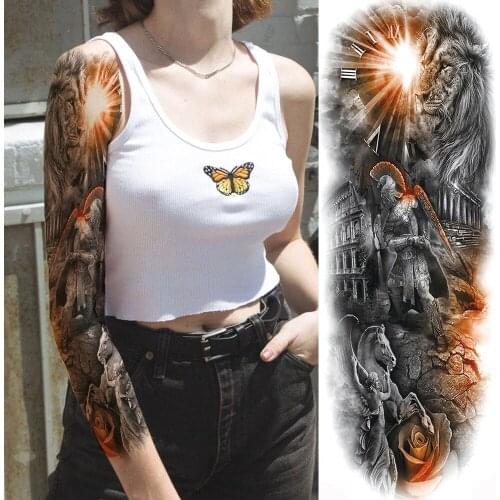 Sunlight Historic Lon Worrior Temporary Tattoos For Men Women Full Arm Sleeve Tatoo Greek Mythology Body Art Fake Tattoo Sticker