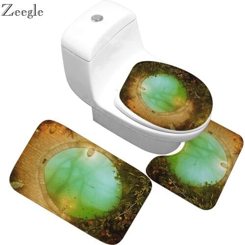 Zeegle Cartoon Bath Carpet Flannel Bathroom Rug Non Slip Bath Mat Cartoon 3D Printed Shower Anti Slip Mat 3pce Set Bath Mat