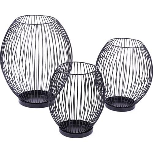 Iron Candle Holder Candle Holder Black Bird Cage Lantern Romantic Home Decoration Ornaments Geometric Candle Holder 3Pcs