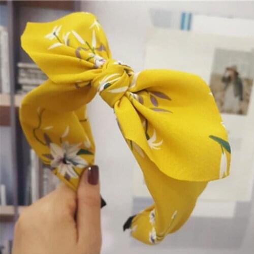Women Summer Hair Hoop Boho Holiday Headwear Flower Print Bowknot Headband Ladies Headdress Hair Band Adults Bow Hairband