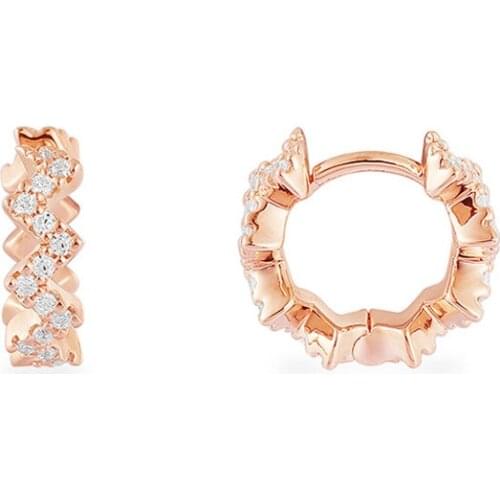 SLJELY Fashion Real 925 Sterling Silver Rose Gold Color Zigzag Wave Hoop Earrings Pave Cubic Zirconia Women Luxury Brand Jewelry