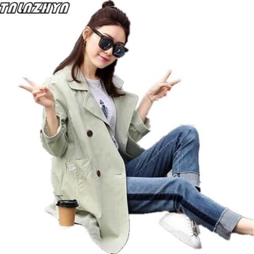 TNLNZHYN 2019 Spring Autumn Women Trench Coat Double-Breasted Pockets Medium Long Outwears Casual Loose Windbreaker Coat Y11