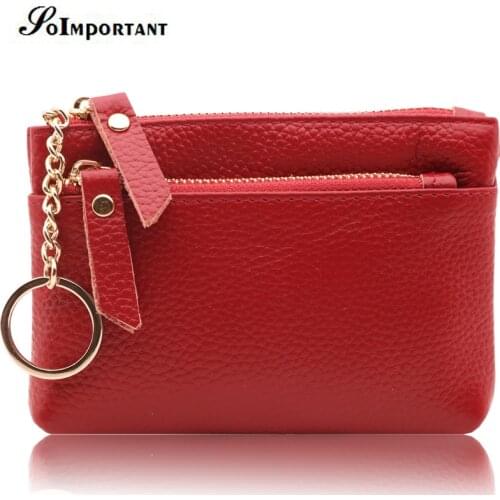 Genuine Leather Women Mini Wallet And Purses Coin Purse Female Small Portomonee Walet Lady Perse Girls Money Bag With Key Ring