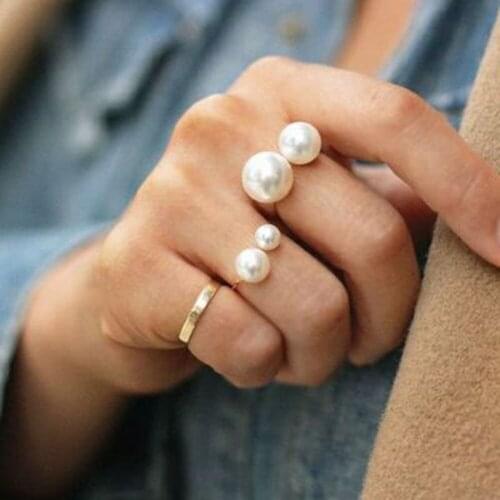 1pc Hot Fashion Street Shoot Accessories Imitation Pearl Size Adjustable Ring Opening Women Jewelry Gifts