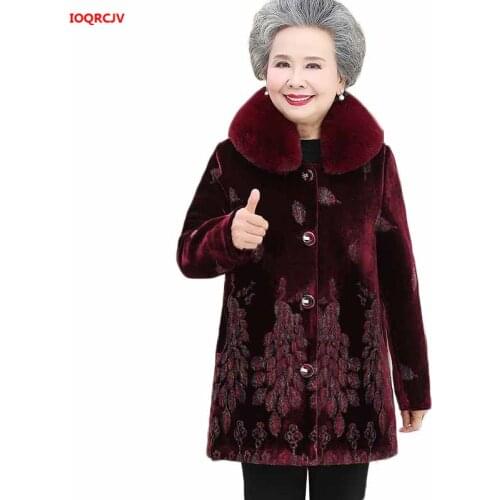 Old People Winter Woolen Jacket Long Coat Plus Size 5XL Womens Warm Outerwear Grandma Thicken Sheep Shearing Fur Coats W1764