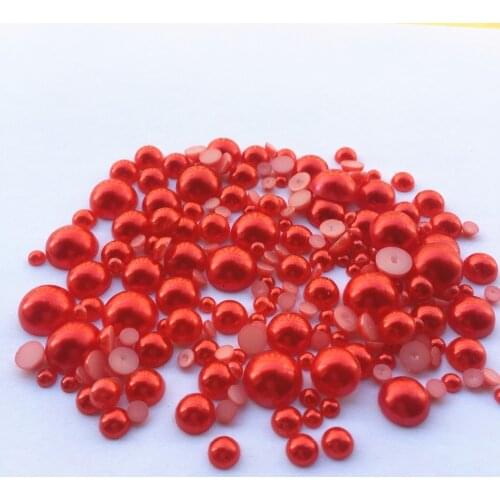 1000pcs 4-12mm Red Pearls Half Round Flatbacks Embellishments DIY Phone Decorations Crafts Scrapbooking Cardmaking