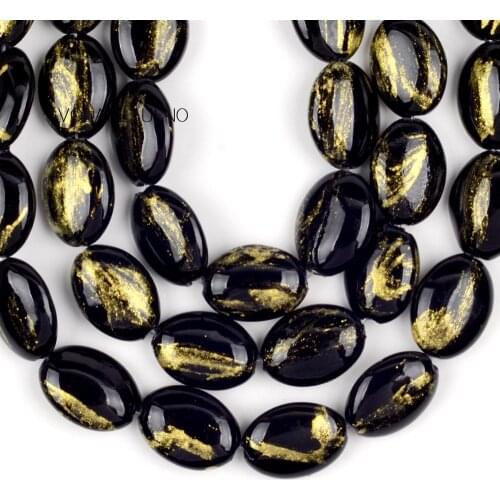13*18mm 1Strand Natural Stone Black Golden Jades Oval Beads For Jewelry Making Needlework DIY Necklace Bracelet Charms Findings