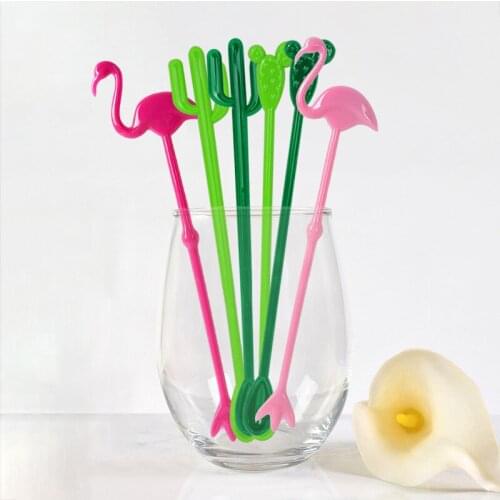 6pcs Flamingo Cactus Plastic Swizzle Sticks Drinking Coffee Stirrers Cocktail Sticks Sunmmer Party Drinking Supplies
