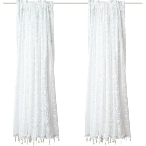 American Nordic Style Pure Color Tulle Fabric Vine Lace Valance with Beads Short Tube Curtain for Bar Kitchen and Door