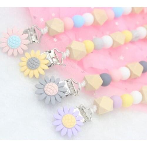 Silicone Sunflower Beads Baby Pacifier Holder Clip Nipple Dummy Pacifier Chain Newborn Baby Soother Chain Accessories
