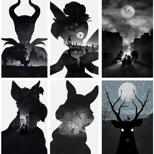 Disney 5D DIY Diamond Painting Square/Round Black and White Design Fairy Inlaid Diamond Embroidered Mosaic Home Decoration