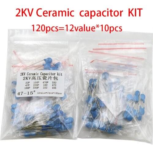 DIY KIT 120pcs=12value*10pcs 2KV Ceramic capacitor KIT 2KV 22P 47P 100P 150P 220P 330P 470P 102 222 332 472 103 EACH 10PCS