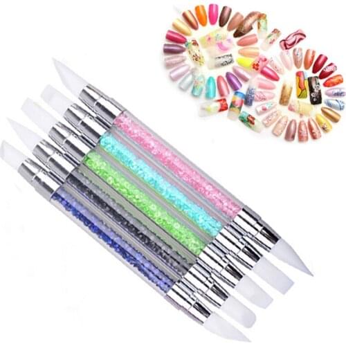 Hot! 1Set 5shape Nail Art Brush 2 Way Nail Art Sculpture Pen Silicone Carving Craft Portable