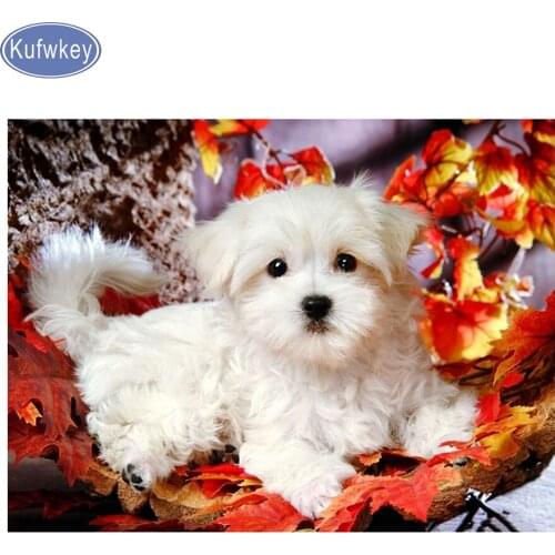 Kufwkey diy 5d Diamond Painting Malta dog,Square/Round Diamond mosaic animal cute pet Rhinestone mosaic full Embroidery Painting