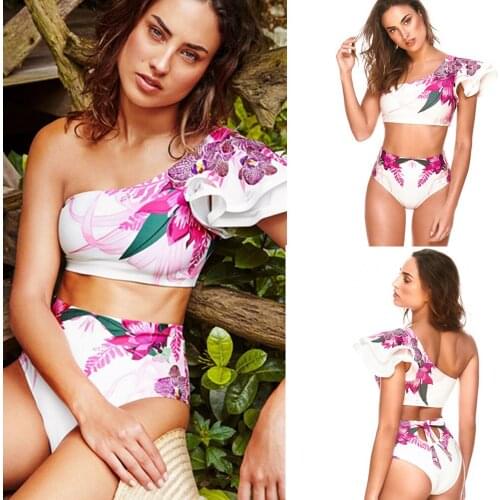 One Shoulder Swimsuit Print Bikinis Brazilian Bikini Set High Waist Swimming Suits Bathing Suit Summer Beachwear