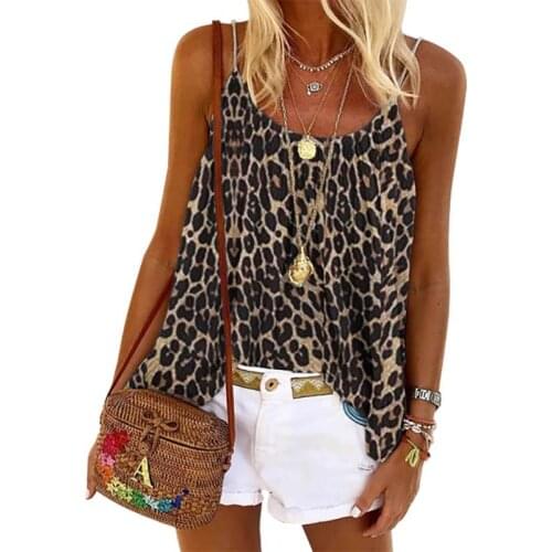 Summer Leopard Sleeveless Sling T Shirt Women O-neck Off Shoulder Plus Size Fashions Straps Tops Streetwear Vintage Tee Shirts