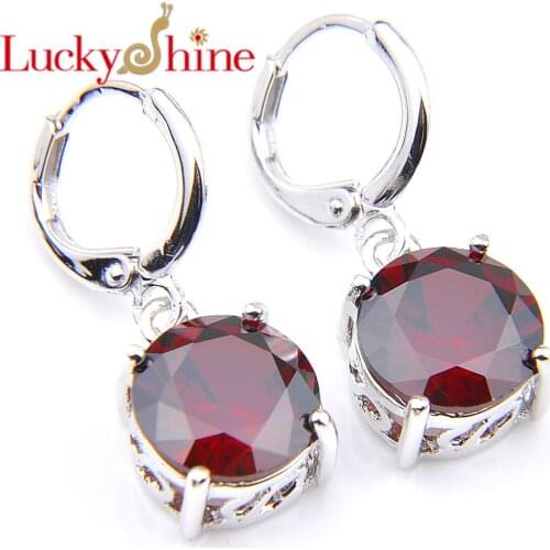 Luckyshine Round Red Crystal Cubic Zirconia Silver Wedding Dangle Earrings Russia USA Australia Earrings Free Shipping