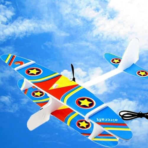 Random Color DIY Biplane Glider Foam Powered Flying Plane Rechargeable Electric Aircraft Model Science Educational Toy