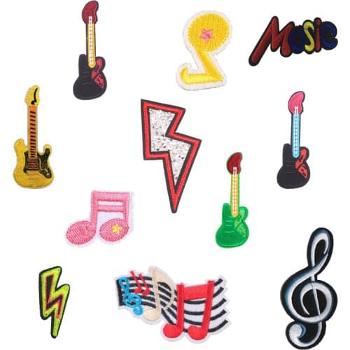 Music Guitar Note Patches Stickers Iron on Clothes Heat Transfer Applique DIY Embroidered Applications Cloth Fabric Sequin Patch