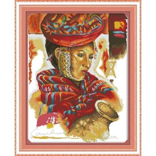 Woman and clay pot cross stitch kit people 18ct 14ct 11ct count print canvas stitches embroidery DIY handmade needlework