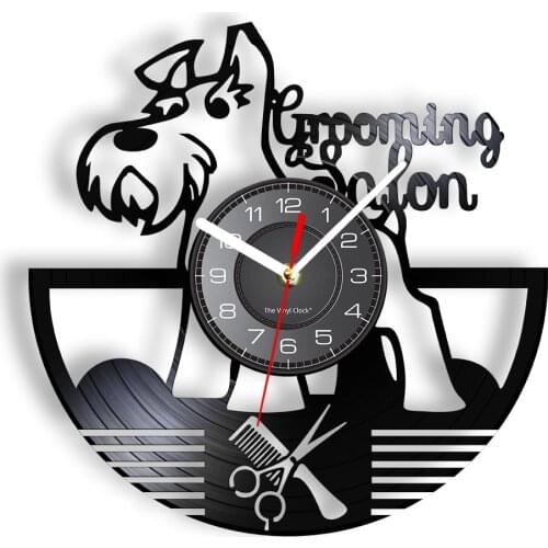 Grooming Salon Wall Clock Made Of Real Vinyl Record Salons For Pets Animals Decorative Longplay Vinyl Wall Watch Hanging Decor