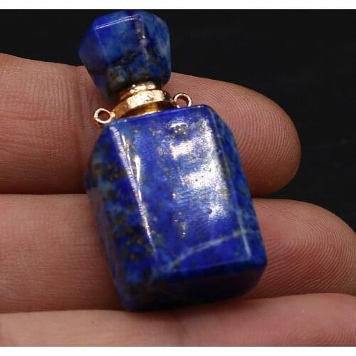 Natural Stone Gemstone Green Gold Perfume Bottle Pendant Retro Romantic Handmade Crafts Making DIY Necklace Pendants 17x35x11mm