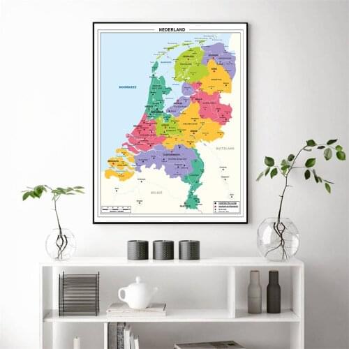 The Netherlands Map In Dutch 59*84 cm Wall Art Poster Decorative Canvas Painting School Supplies Living Room Home Decoration