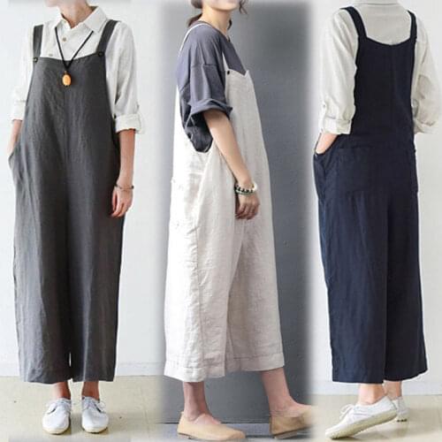 New Pocket Wide Leg Pants Loose Plus Size Womens Jumpsuits HOT Fashion Womens Ladies Tank Strappy Baggy Overalls Oversized
