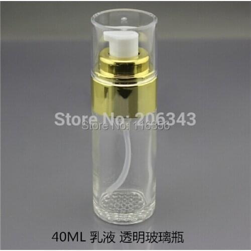 NEW ARRIVAL 40ml transparent glass bottle with gold pump for serum or lotion or foundation or emulsion containing