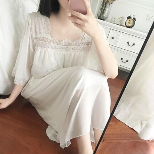 Ew Pregnant Women Nightgowns Sleepshirt Lace Sleepwear Vintage Nightdress Nightwear Solid Nightgown Female Home Dress