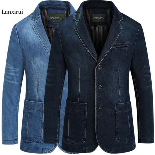 New Mens Denim Blazer Men Fashion Cotton Vintage Suit Jacket 4XL Male Blue Coat Denim Jacket Men Slim Fit Jeans Blazers Outwear