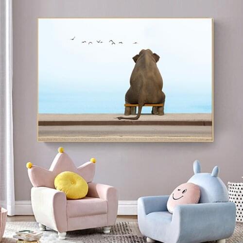 Lonely Elephant Photo Cute Kids Room Decor Canvas Painting Wall Art Modern Home Decor Animal Poster Prints Decoracion Habitacion