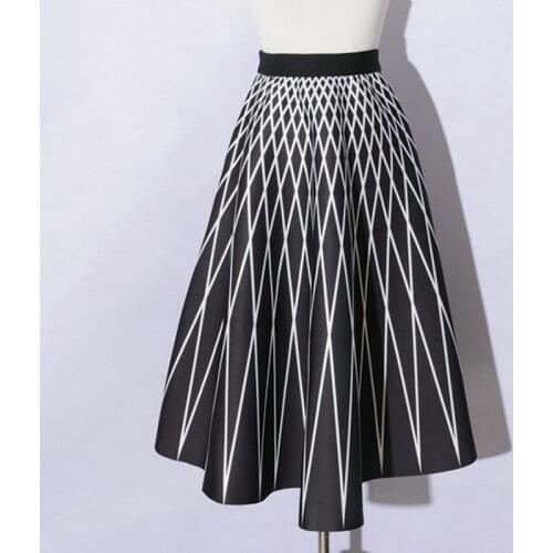 Autumn Winter Vintage Midi Skirts Women Polka Dot/Stripe Print Womens Skirts Hepburn Style Skirt Elegant Lady Party Faldas Femme