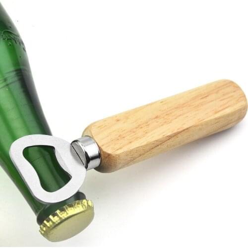 Portable Bottle Opener Wine Opener Bartender Rubber Wood Handheld Wine Beer Soda Glass Cap Bottle Opener for Home Kitchen Bar