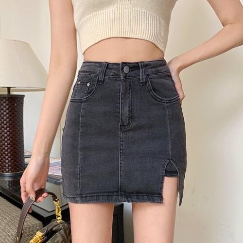 Casual Classic Vintage Split Skirt Jeans For Women Denim Fake Mini Shorts High Waist wrap Sexy Korea Fashion Clothes 2021 Summer