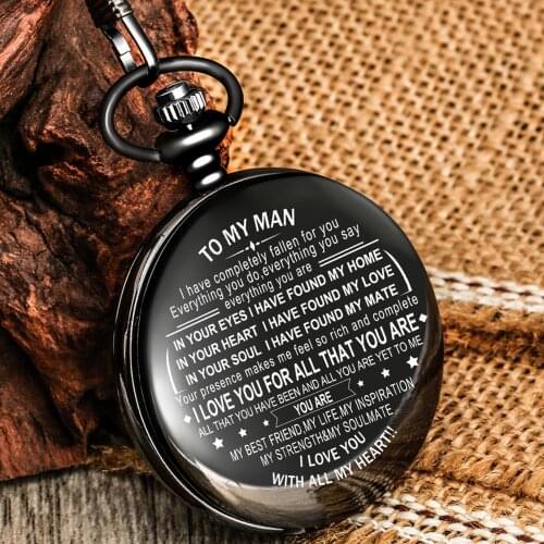Durable Quartz Pocket Watch To My Man Personalized Text Note Pattern Hollow Watch Hands Flip Alloy Case Watch Male Pocket Watch