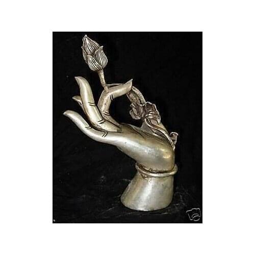 Crafts Arts Old Tibet Silver Statue Lotus Hand by EMS 100% copper tools wedding Decoration Brass