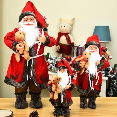Christmas Decorations for Home Hug Bear with Gift Bag Santa Claus Doll Children New Year Gifts Shopping Mall Window Decoration