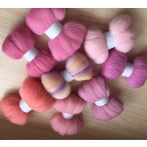Wool needle felting poke fun DIY roving felt 100% merino wool fiber Pink color 10g/8pcs/lot