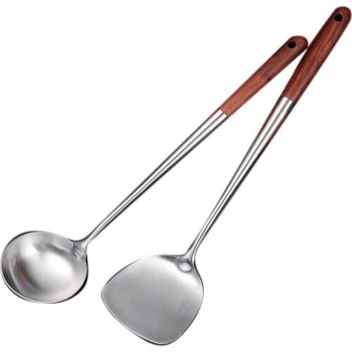Stainless Steel Spatula Rosewood Lengthened Thickened Kitchen Cooking Supplies Anti-Scald Scoop Spoon Chef Special
