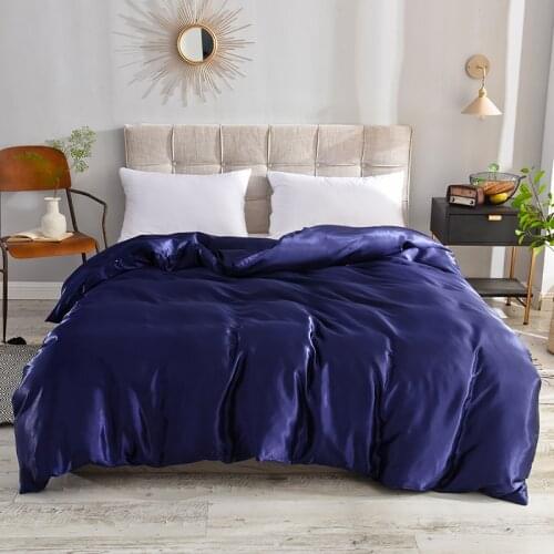 Navy Blue Solid Color Silk Duvet Cover Luxury Ice Silk Quilt Cover with Zipper Single Double Twin Full Queen King Comforter Case