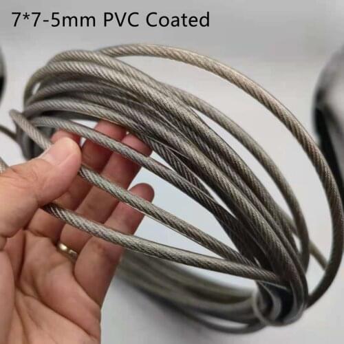 PVC Coating 10M/20M/30M 3mm/5mm 7X7 Construction 304 Stainless steel Wire rope Softer Fishing Lifting Cable