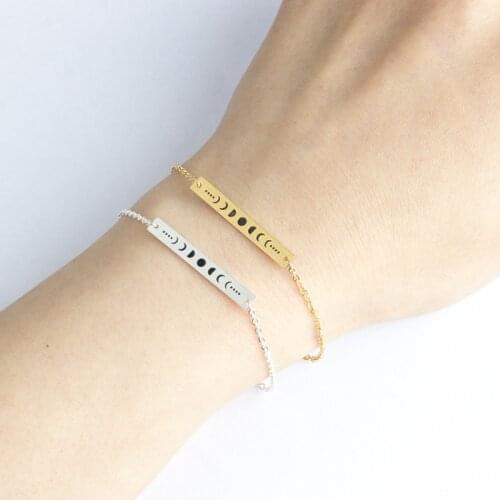 Wicca Jewelry Rose Gold Dainty Moon Bracelet Femme Stainless Steel Chain Long Bar Bracelets Friendship Gift 2021