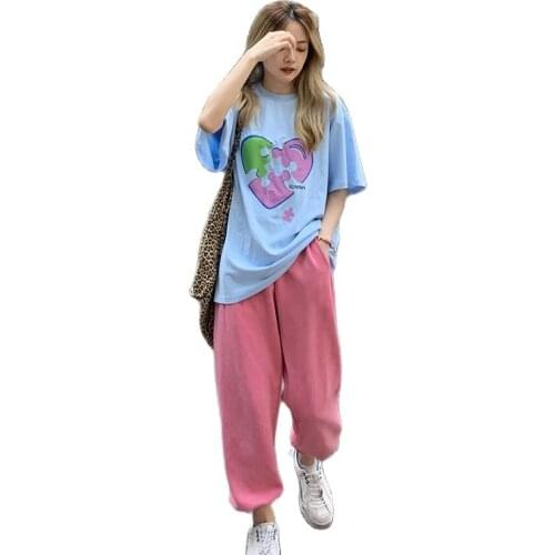 Tracksuit Women Summer New Suit Womens Clothing 2021 Loose Print Short-Sleeved T-Shirt Fashion 2 Piece Sets Womens Outfits