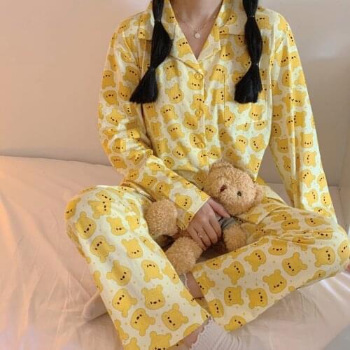 Womens Japanese Grid Pajamas Set Turn-down Collar Pyjamas Long Sleeves Suit Soft Female Sleepwear Autumn Homewear Home Services