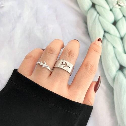 Trendy Silver Color Aircraft Rings For Women Men Lover Couple Rings Set Friendship Engagement Wedding Open Rings 2021 Jewelry