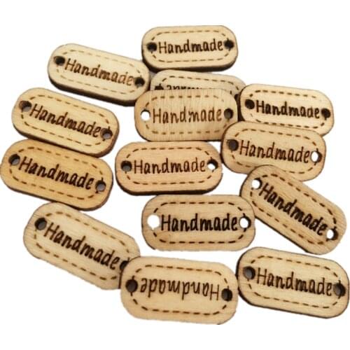 10pcs Wood Handmade Buttons Wooden Handmade Tag Labels with 2 Hole for Crafts Sewing Scrapbooking Clothing Decorations
