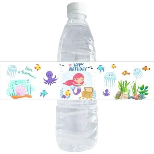 10pcs Happy Birthday Party Set Mermaids Party Stickers Wraps Water Bottle Sticker Labels Lets Be Mermaid Party Decoration